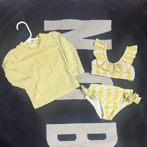 RuggedButts Yellow Rash Guard Set with Jessica Simpson Striped Bikini